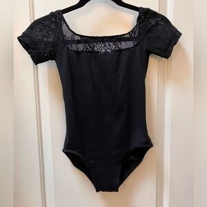 Ainsliewear black leotard with stretchy mesh